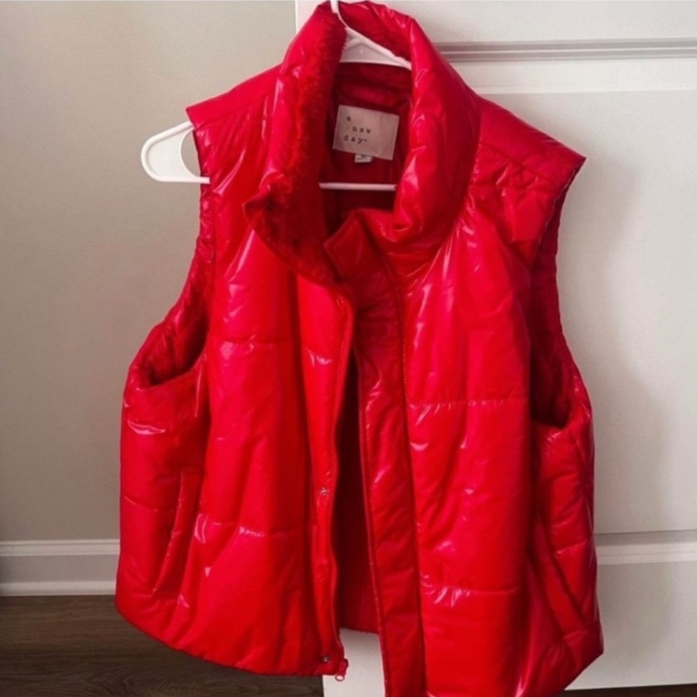 A New Day Glossy Red Puffer Vest